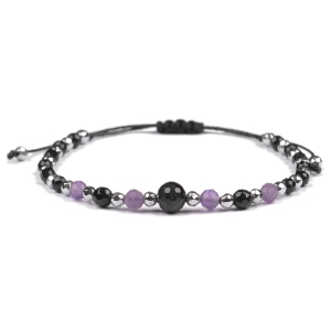 Bransoletka celebrytka czarny TURMALIN AMETYST HEMATYT ochrona i spokój